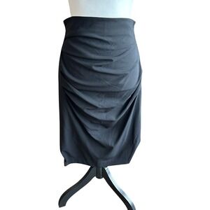 Lafayette‎ 148 Skirt Size 8 Black Ruched Merino Wool/Spandex Blend Pencil Skirt